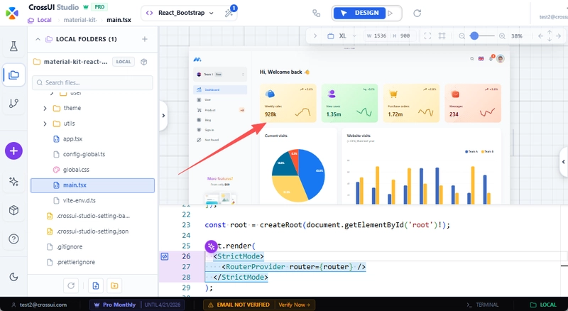 CrossUI Studio — visual IDE for React and MUI