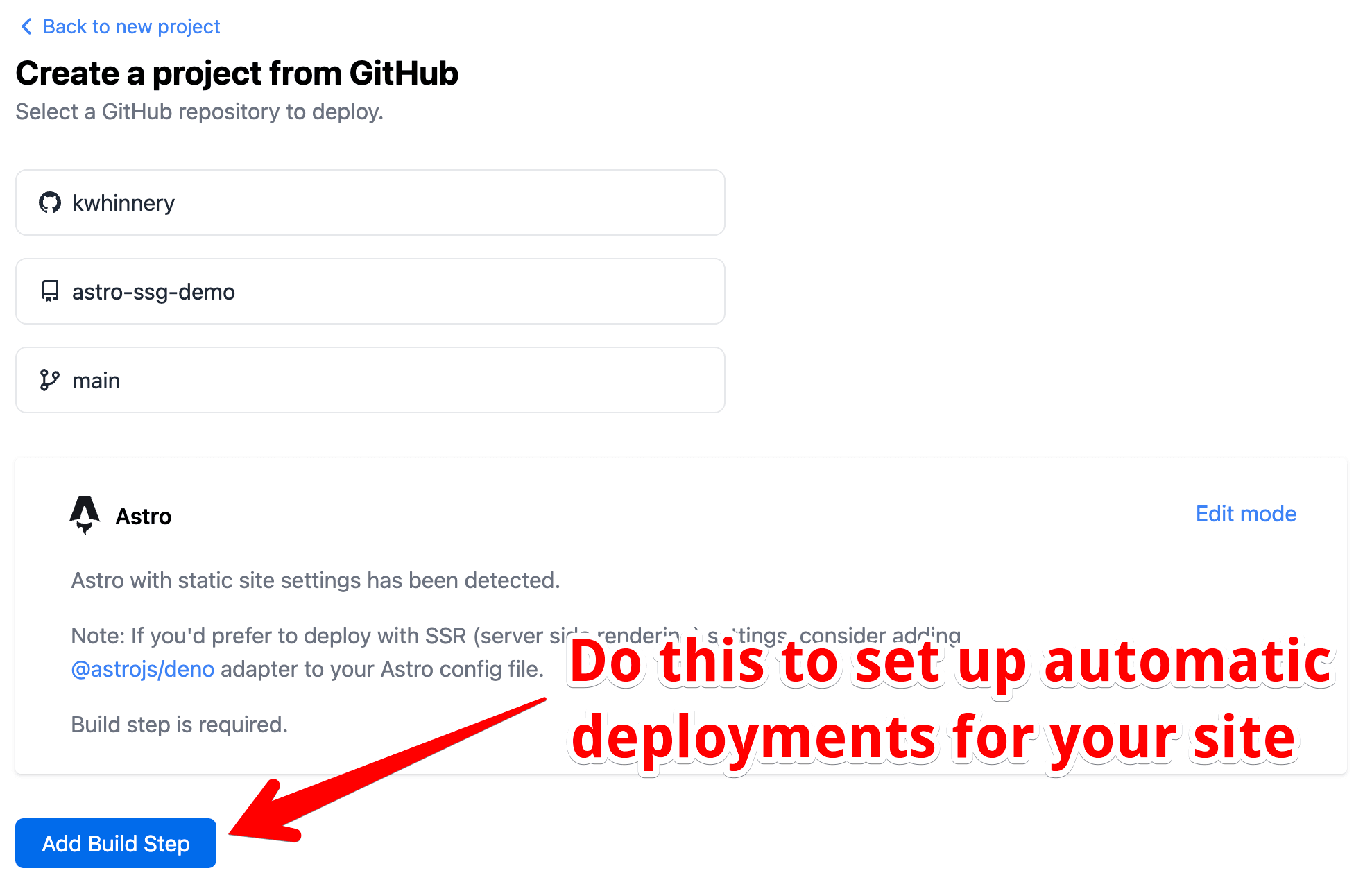 continue to set up auto deploys