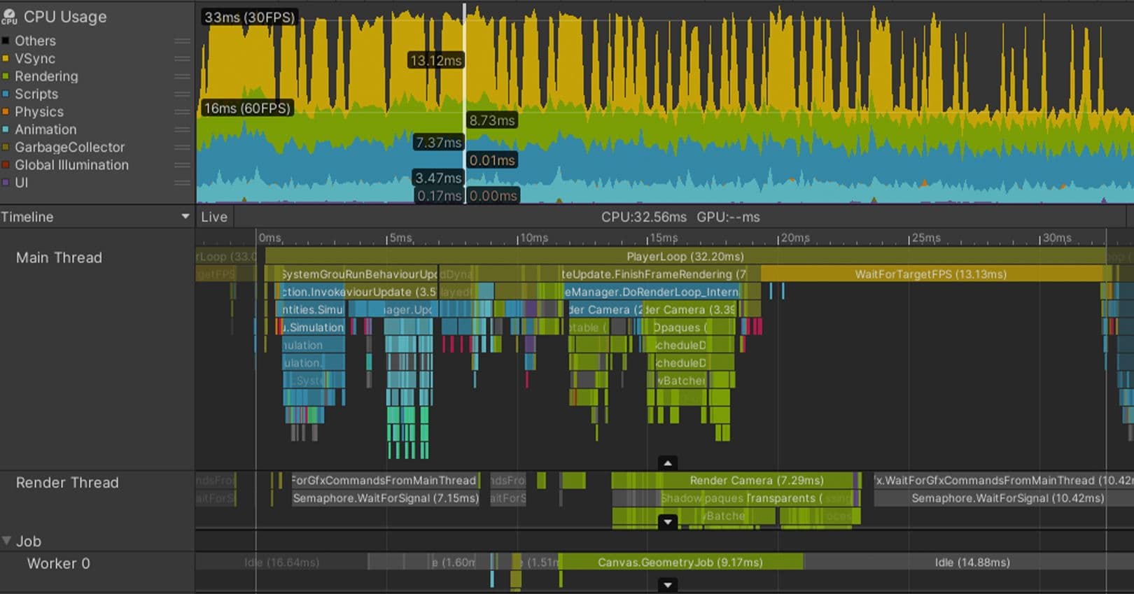 Profiler framerate snapshot