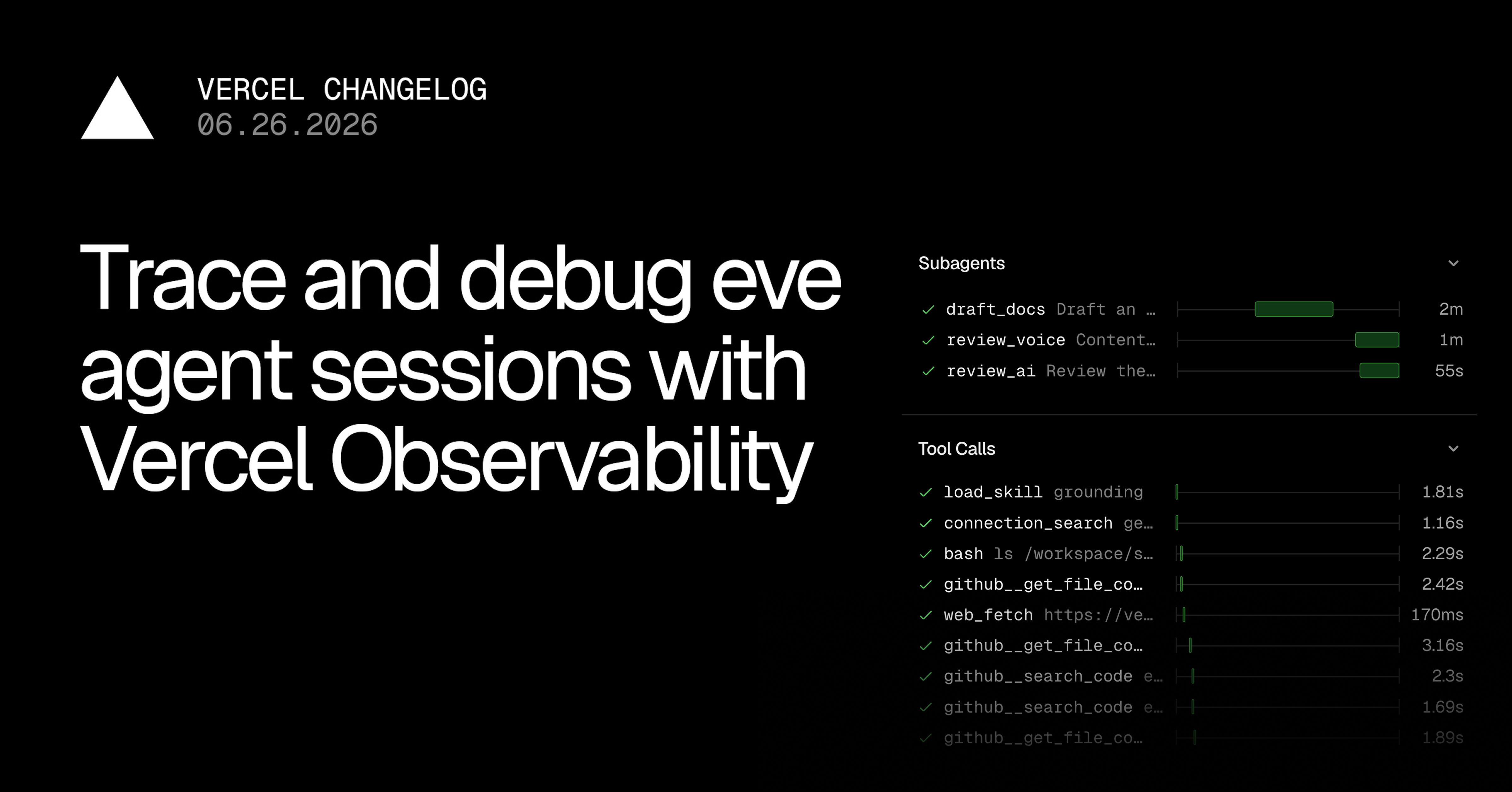 Trace and debug eve agent sessions with Vercel Observability