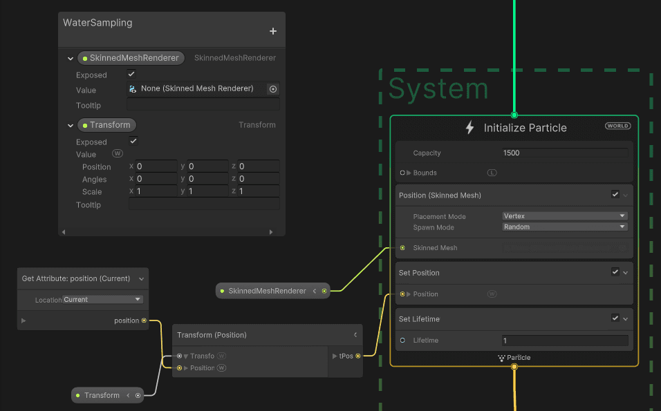Image showcasing getting the transform information of your Skinned Mesh in the Scene in order to position the effect in the right place