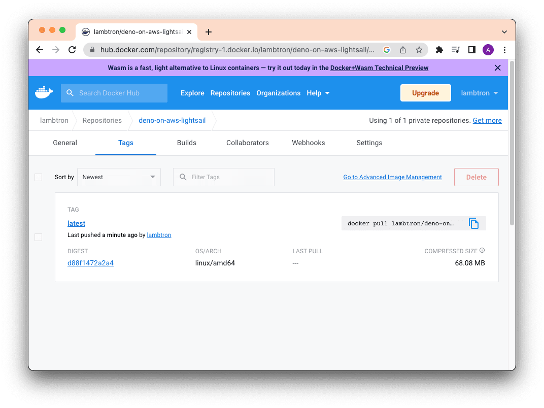 new image on docker hub