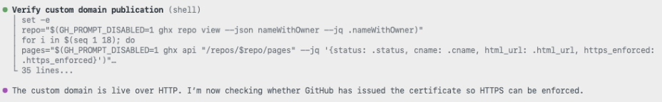 Screenshot showing 'Verify custom domain publication (shell).'