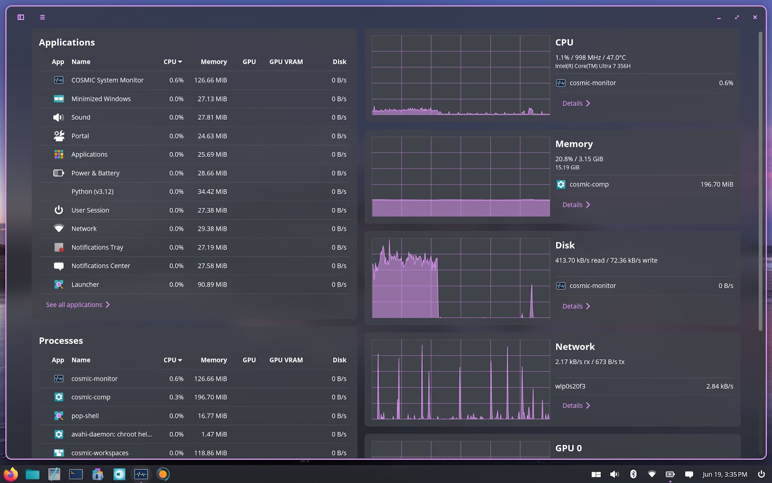 New COSMIC System Monitor dashboard
