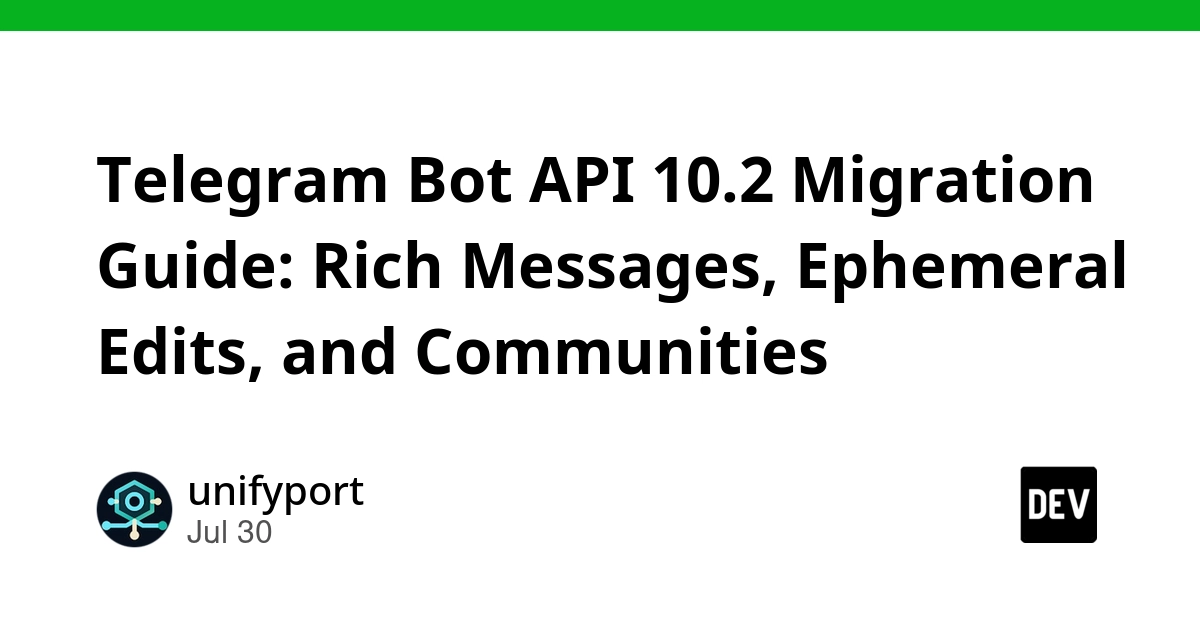 Telegram Bot API 10.2 Migration Guide: Rich Messages, Ephemeral Edits, and Communities