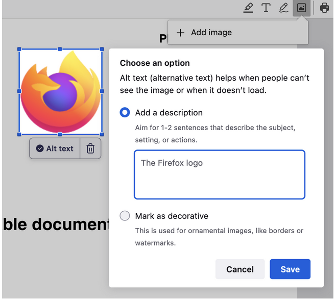 Experimenting with local alt text generation in Firefox Nightly