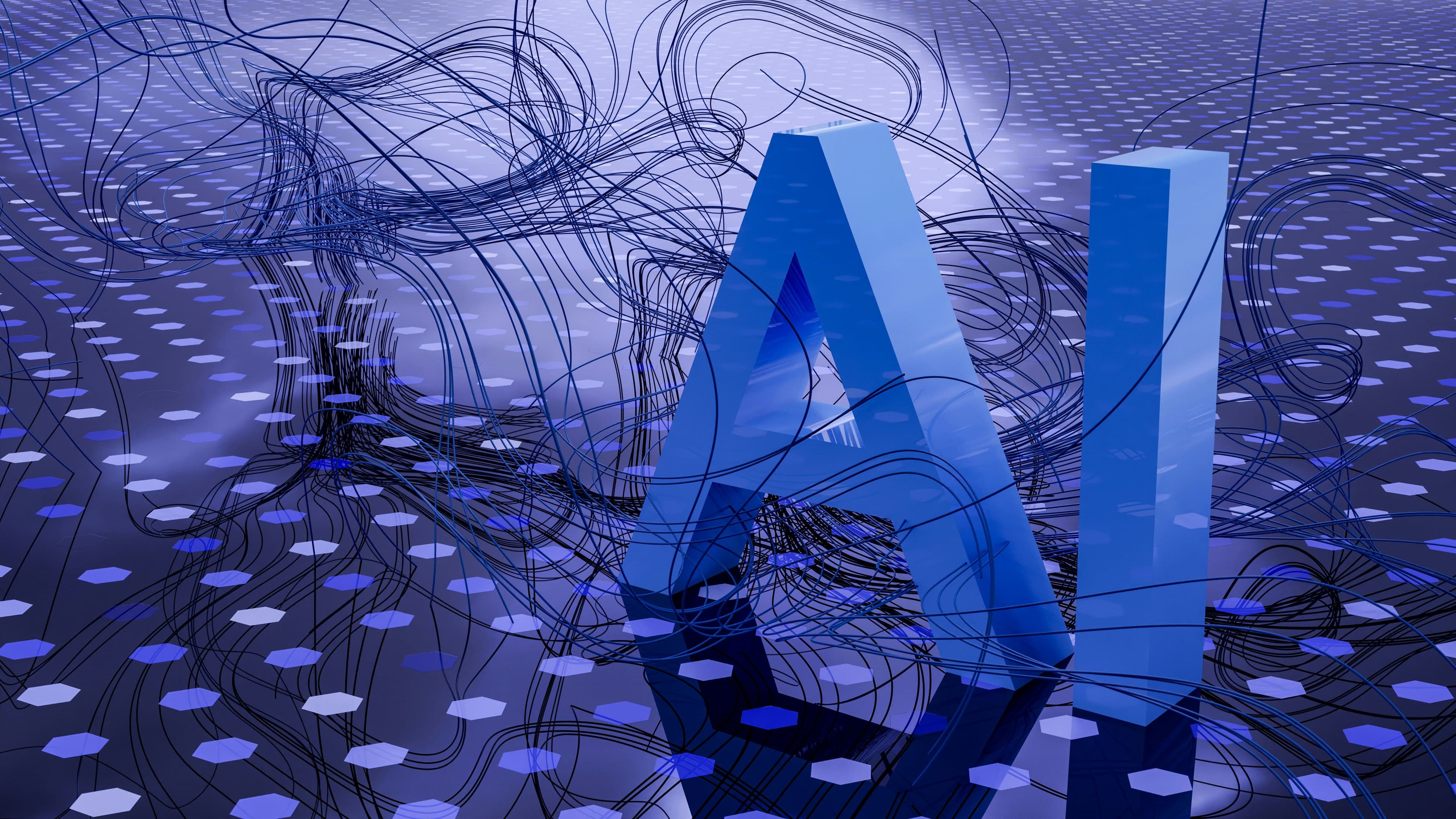 The letters "AI" surrounded by thin fibers. (Steve A Johnson/Unsplash)