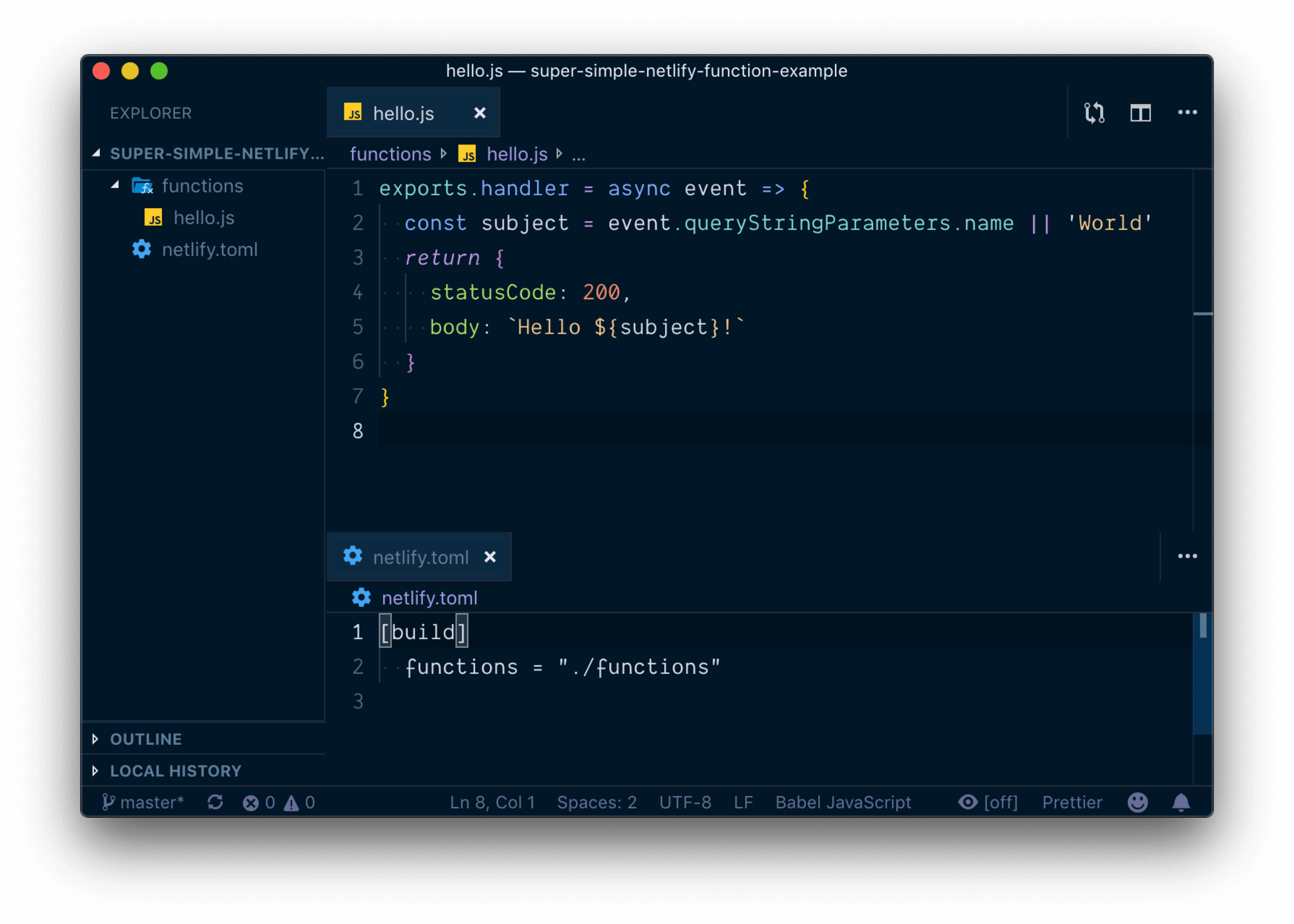 The above code in an editor