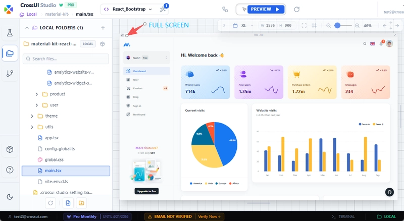 CrossUI Studio — visual IDE for React and MUI