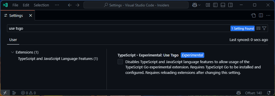 "Use tsgo" in the VS Code Settings UI