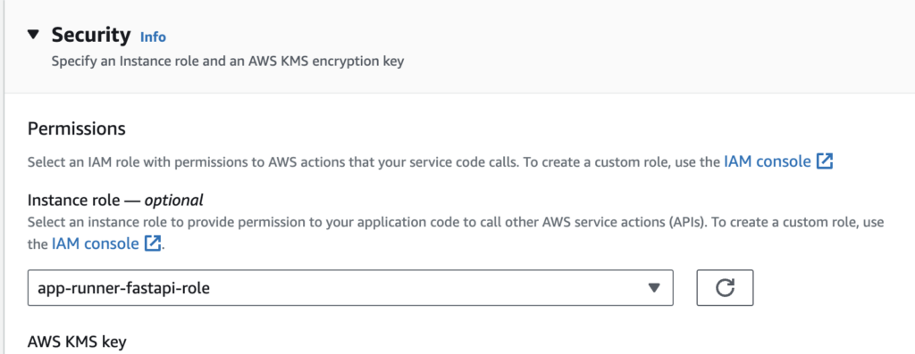 AWS App Runner - Select instance role