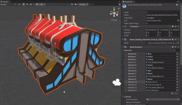 Gif of materials in the Unity editor being highlighted.