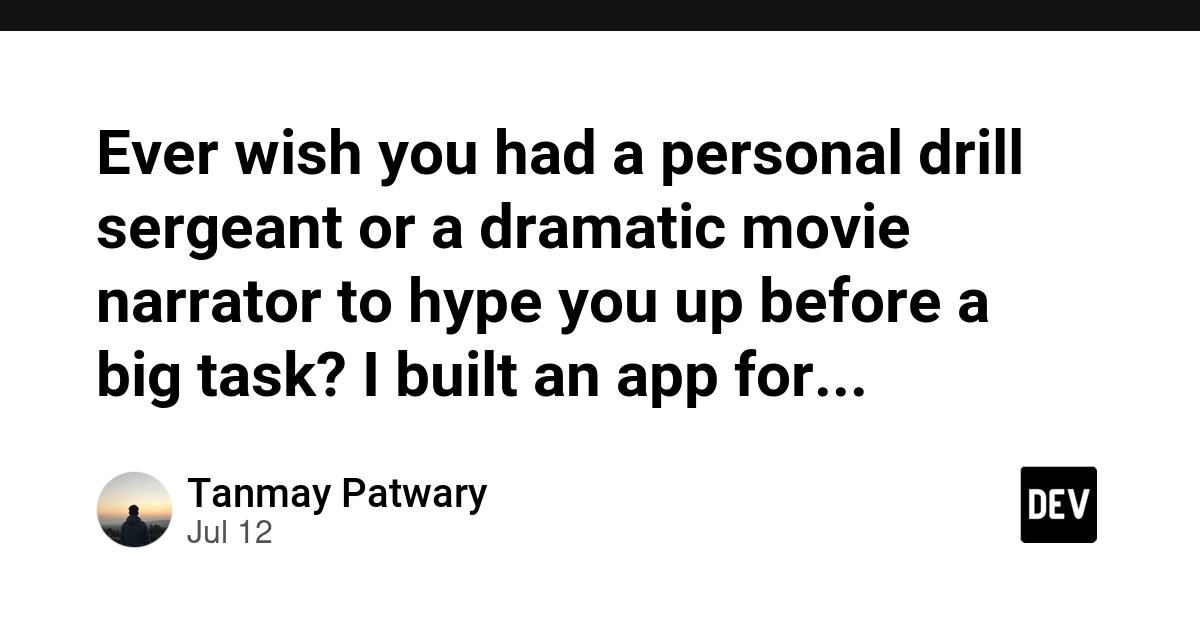 Ever wish you had a personal drill sergeant or a dramatic movie narrator to hype you up before a big task? I built an app for that. 🗣️🔥 Built with React, Gemini, and ElevenLabs for the Passion Weekend Challenge!