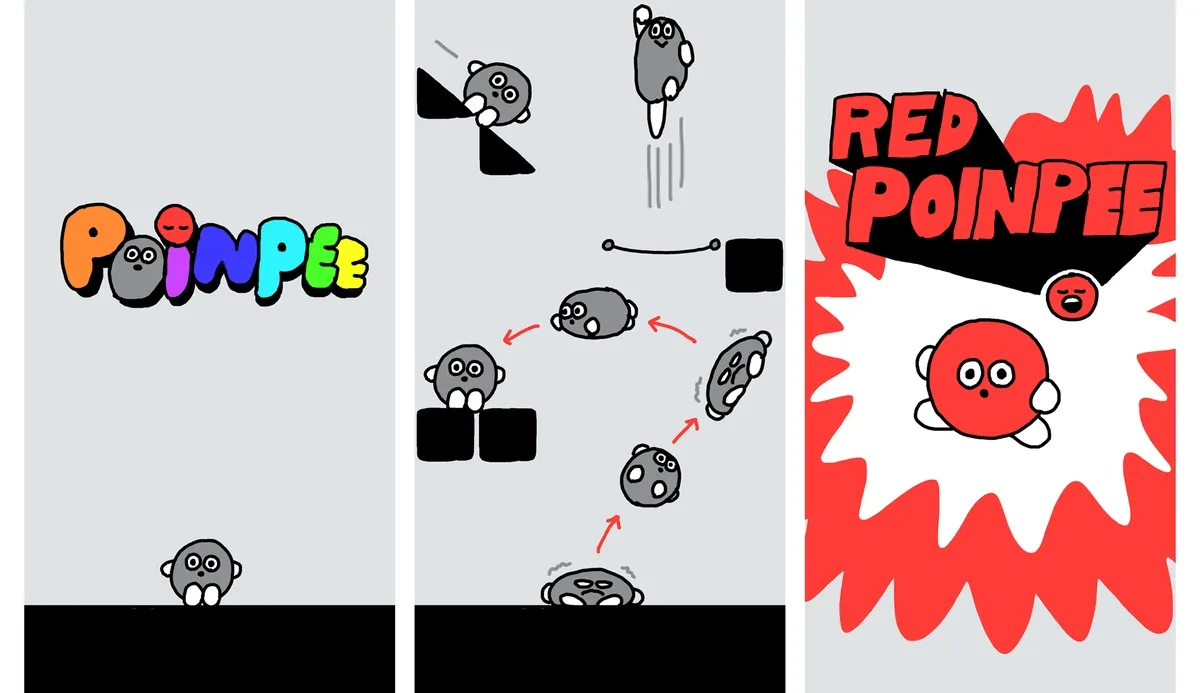 Concept art for Poinpy—then known as 'Poinpee'—featuring a red ball bouncing upwards