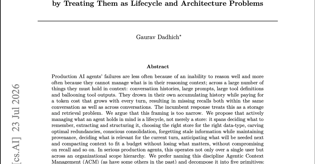Agent Memory Is Not Merely a Storage & Retrieval Problem, It Is an Architecture Problem.