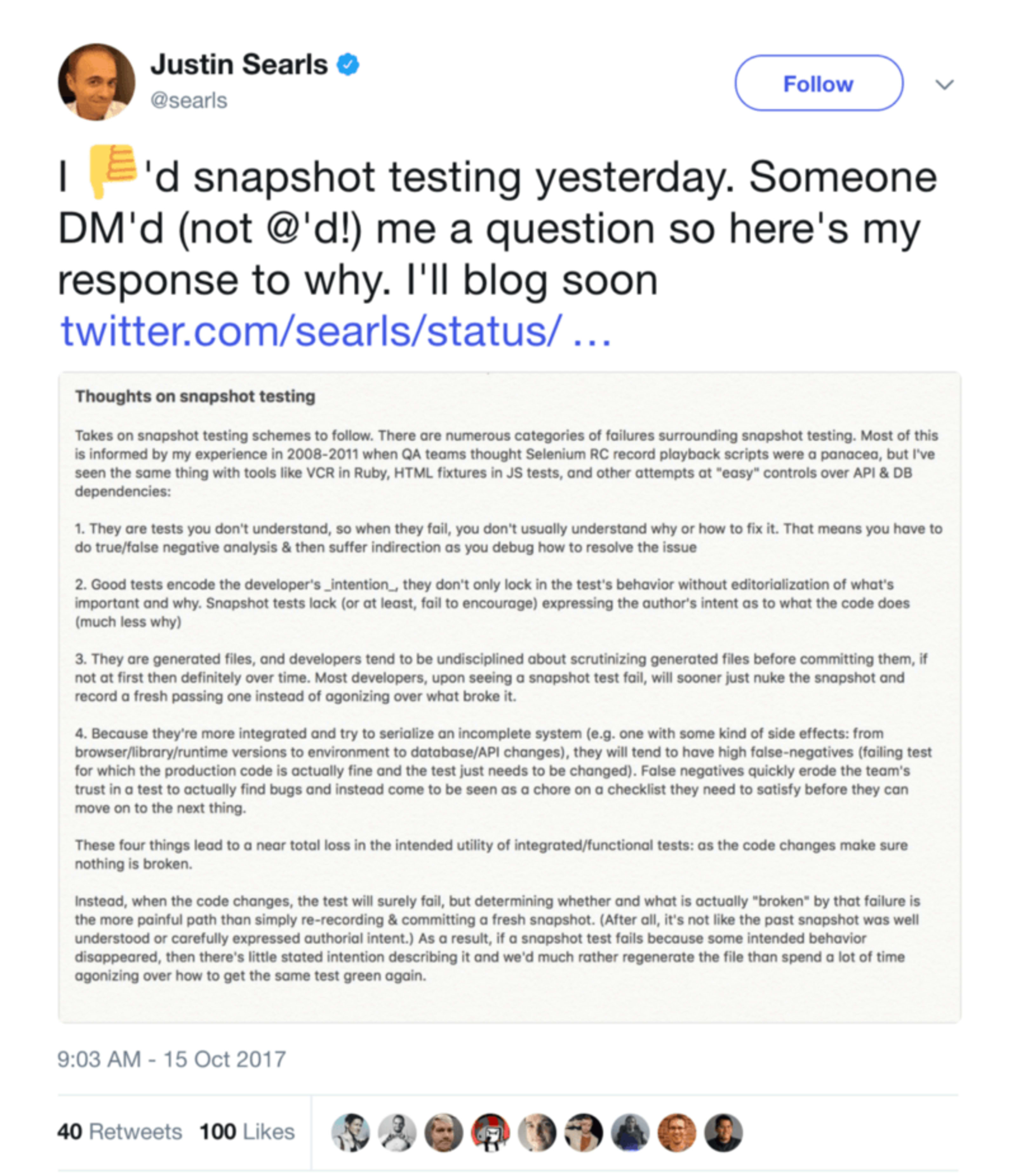 Justin Searls' tweet