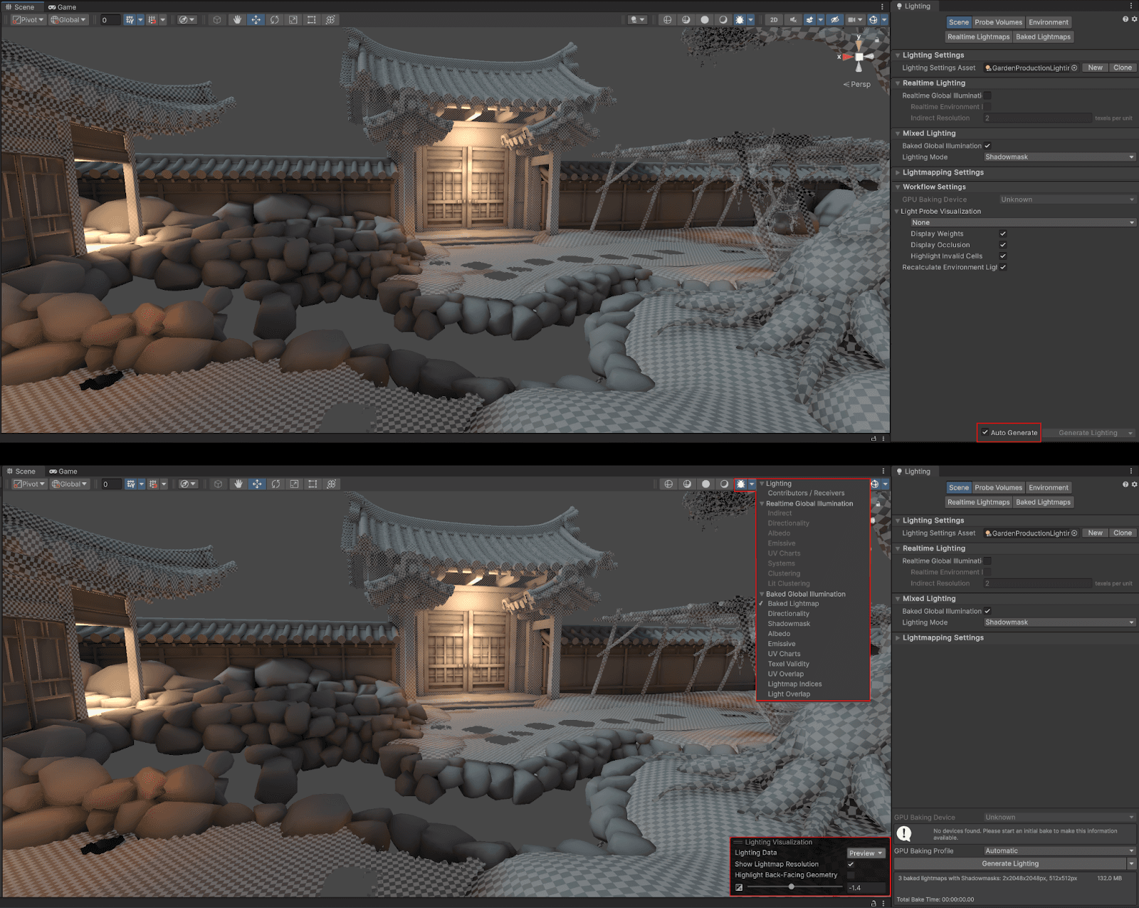 “Auto Generate” has been replaced with an interactive and non-destructive preview in the scene view debug modes.
