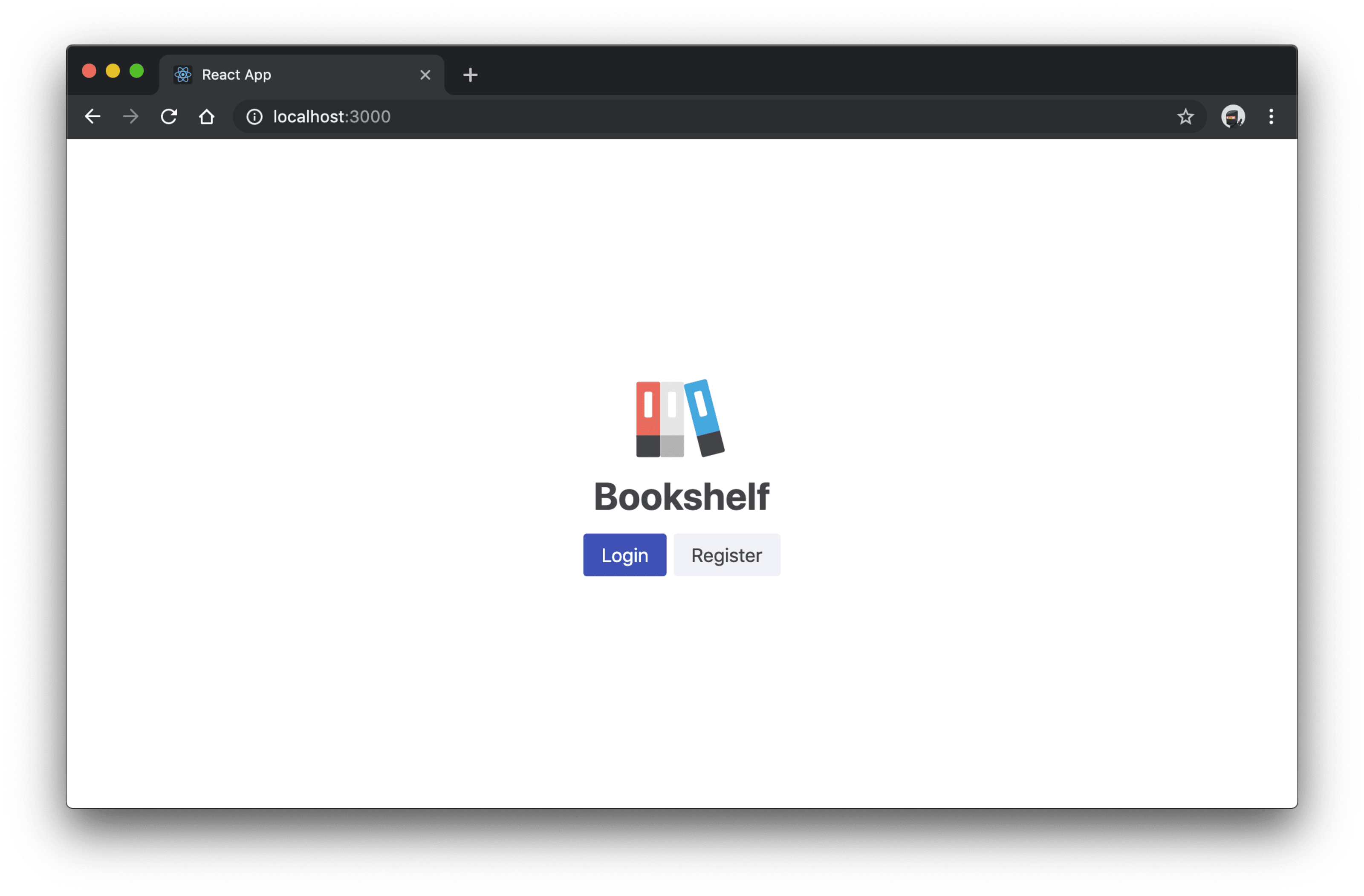 bookshelf app with login and register buttons