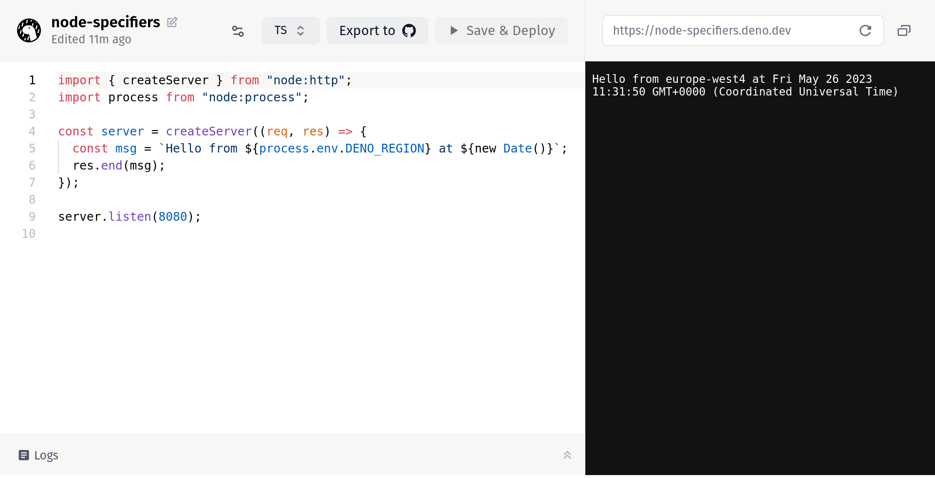 Node.js built-ins on Deno Deploy