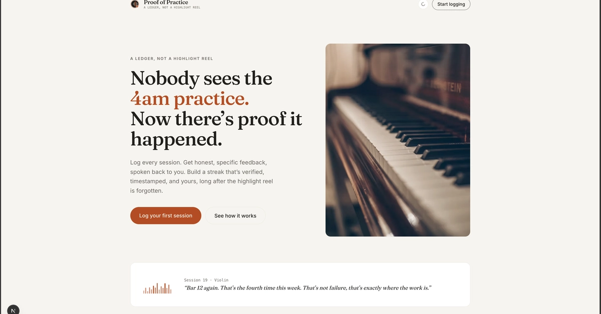 Proof of Practice-Nobody Sees the 4 AM Practice. Now There's Proof It Happened.