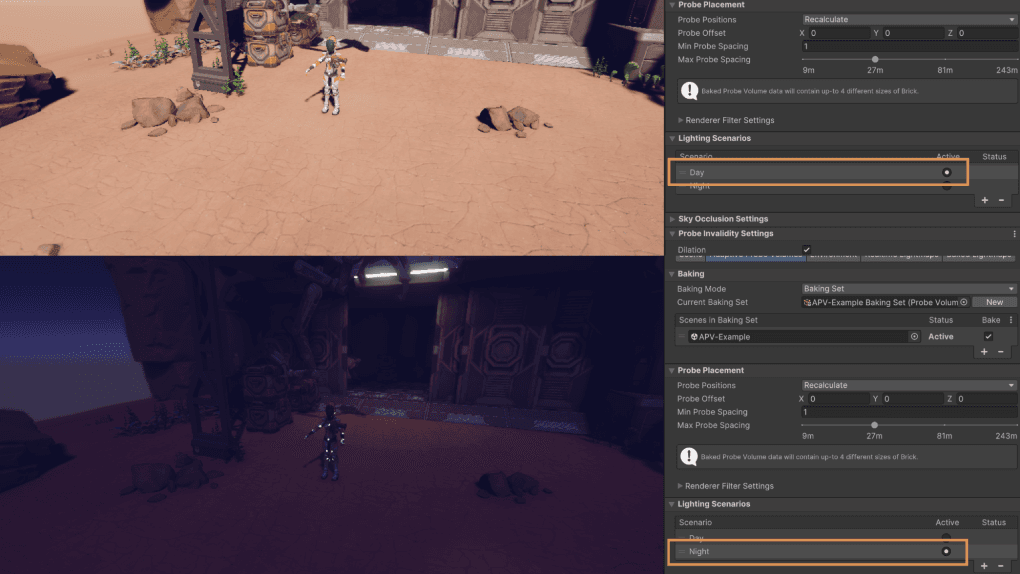 Day and night Lighting Scenarios with APVs available in Unity 6