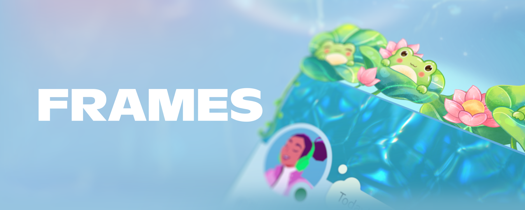 A froggy-themed Profile Frame, with the word “Frames” next to it.