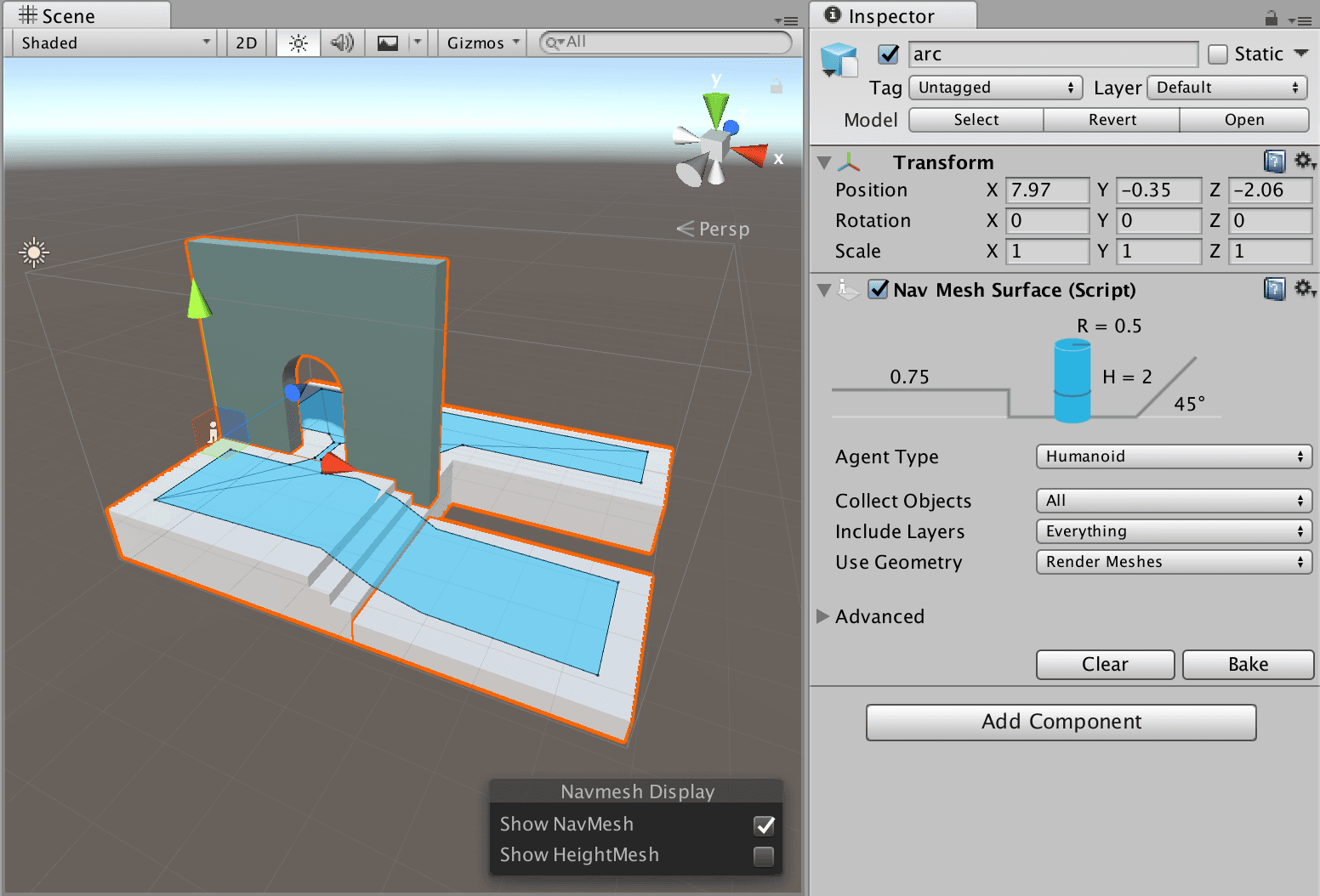 The inspector menu is on the right and the scene view shows part of a building