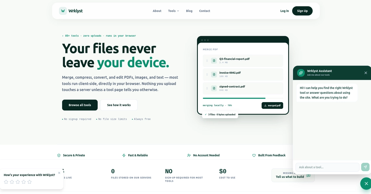 I built free browser-based tools — files never leave your device