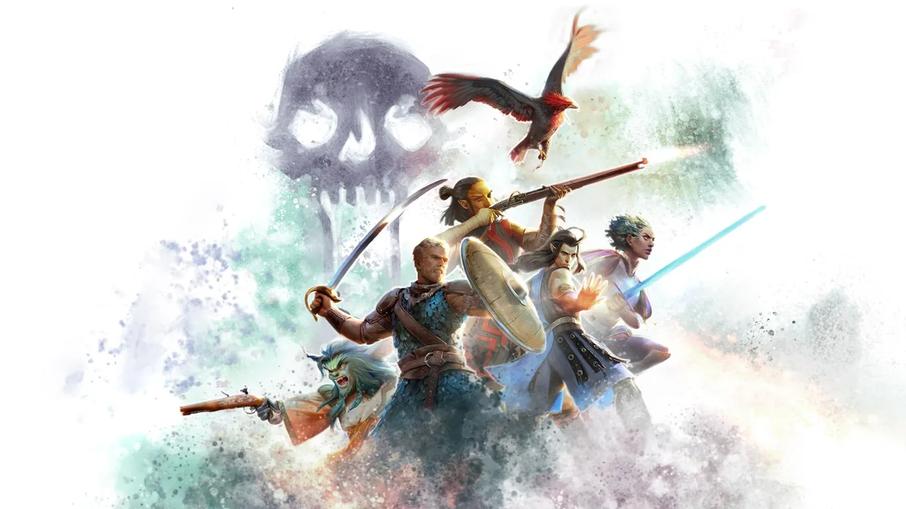 The key art of Pillars of Eternity 2: Deadfire showcasing multiple characters
