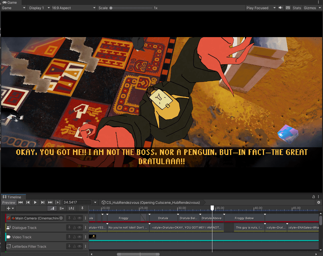 The Editor Timeline interface while building a "timeline sequence," or cut scene