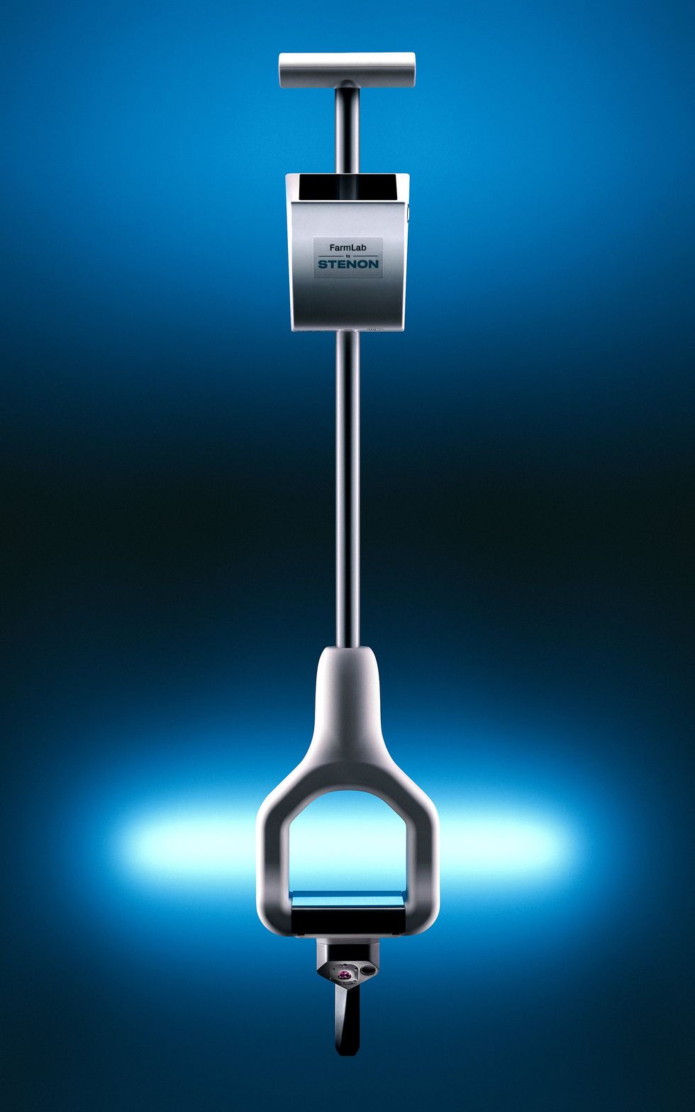A soil analysis device resembling an electric shovel.