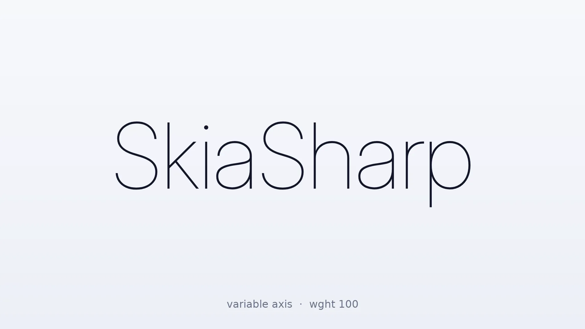The word SkiaSharp rendered in the Inter variable font, its weight axis morphing from thin to bold and back