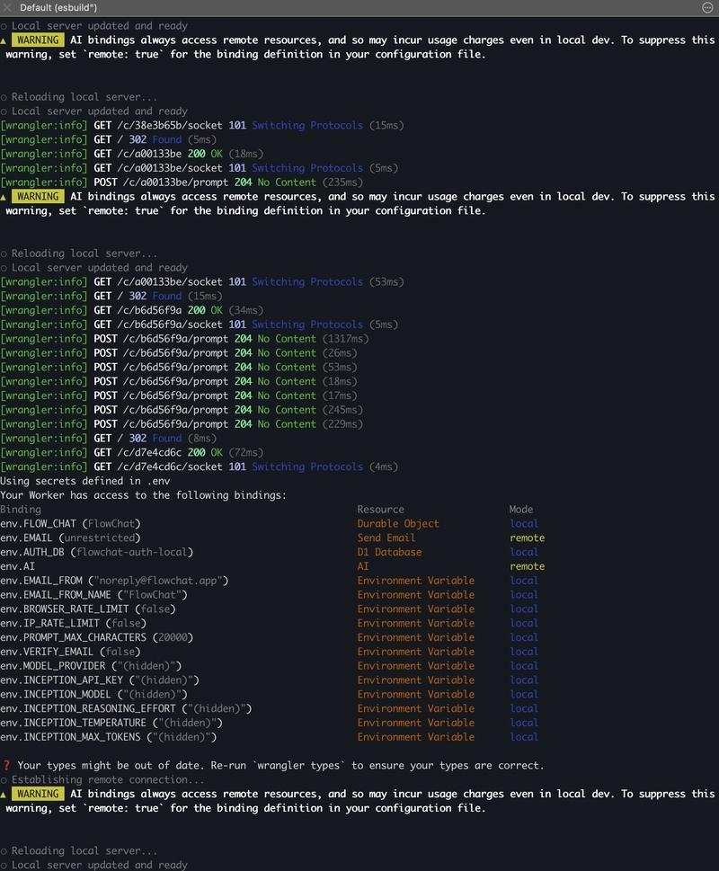 Wrangler terminal showing bindings after deploy
