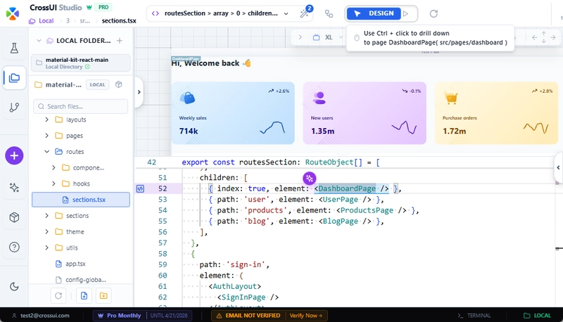 CrossUI Studio — visual IDE for React and MUI