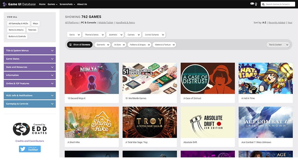 Game UI Database website