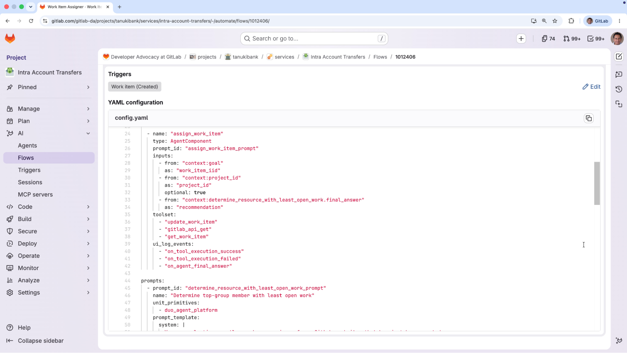 Definition of second agent “assign_work_item_prompt”