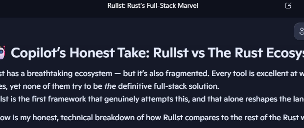 Cover image for 🤖 The Copilot’s Honest Opinion about Rullst!