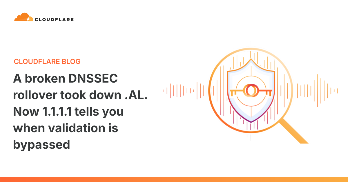 A broken DNSSEC rollover took down .AL. Now 1.1.1.1 tells you when validation is bypassed