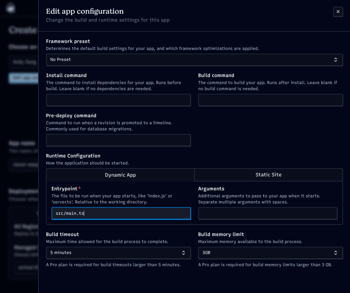 Setting entry point in app config