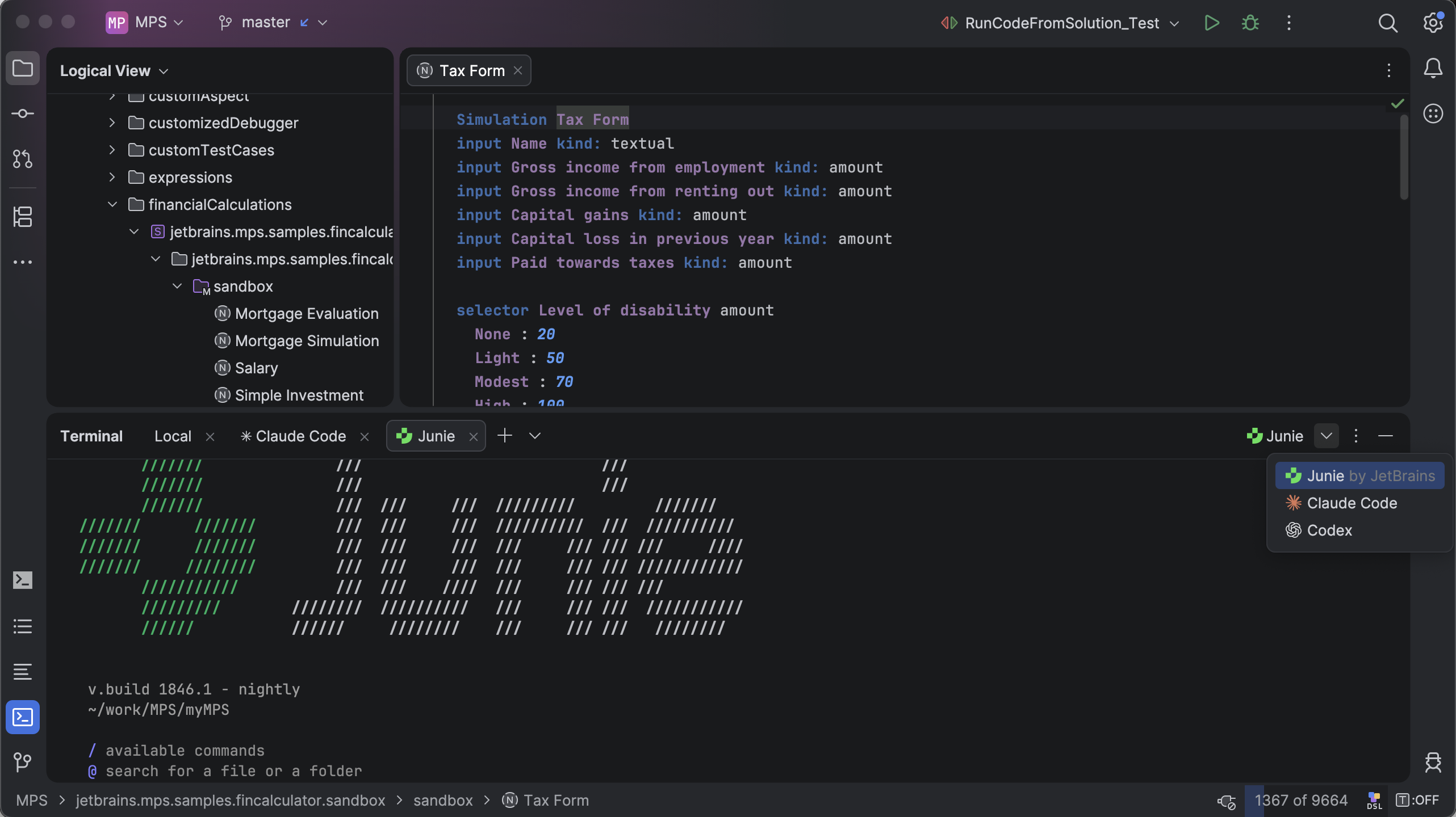 MPS with coding agents available in the Terminal tool window
