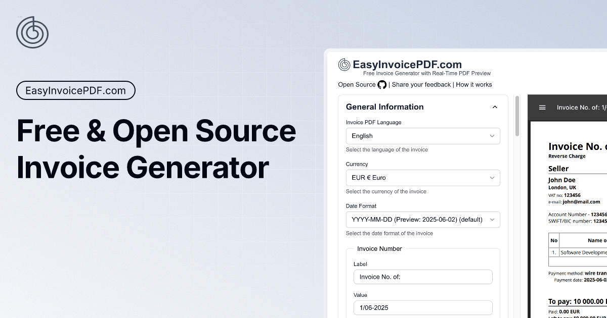 Cover image for Intoducing EasyInvoicePDF - a Free and Open-Source Invoice Generator