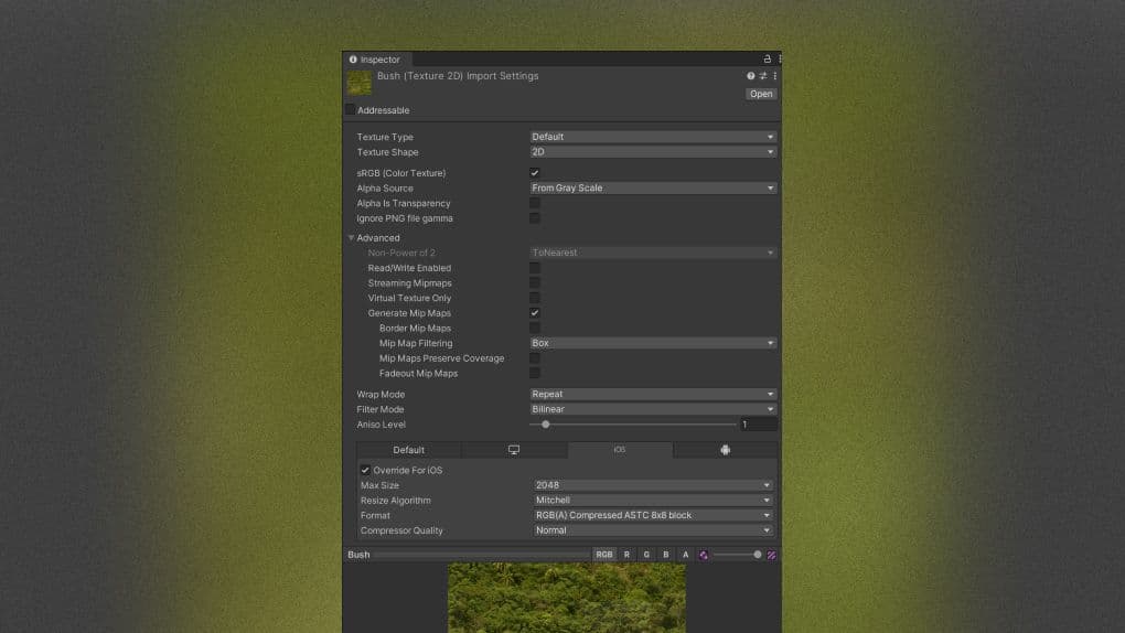 Proper texture import settings will help optimize your build size.