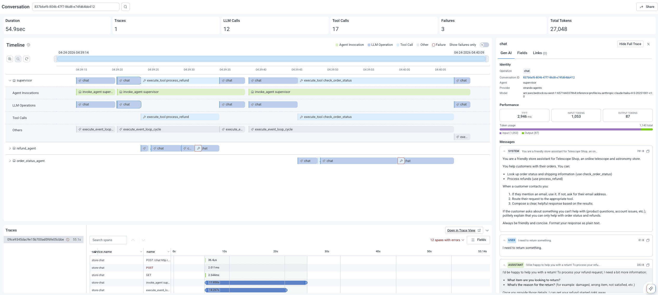 Screenshot of Honeycomb's Agent Timeline