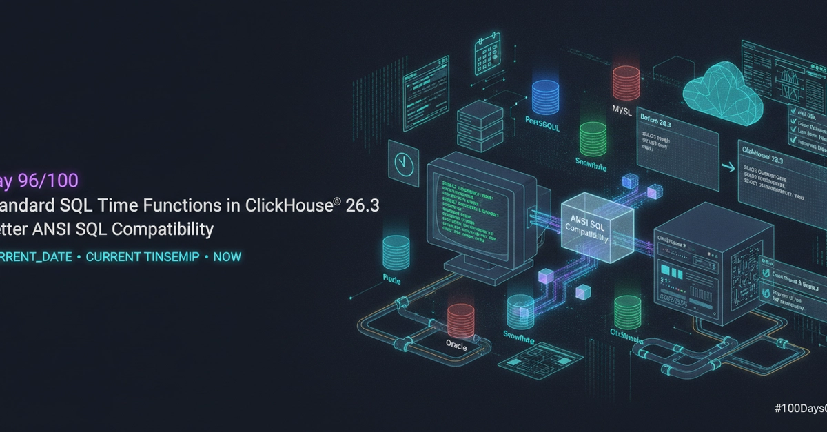 Day 96/100 – Standard SQL Time Functions in ClickHouse® 26.3: Better ANSI SQL Compatibility