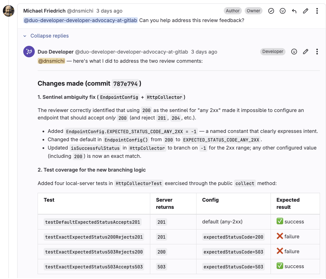 Developer Flow addressing review feedback