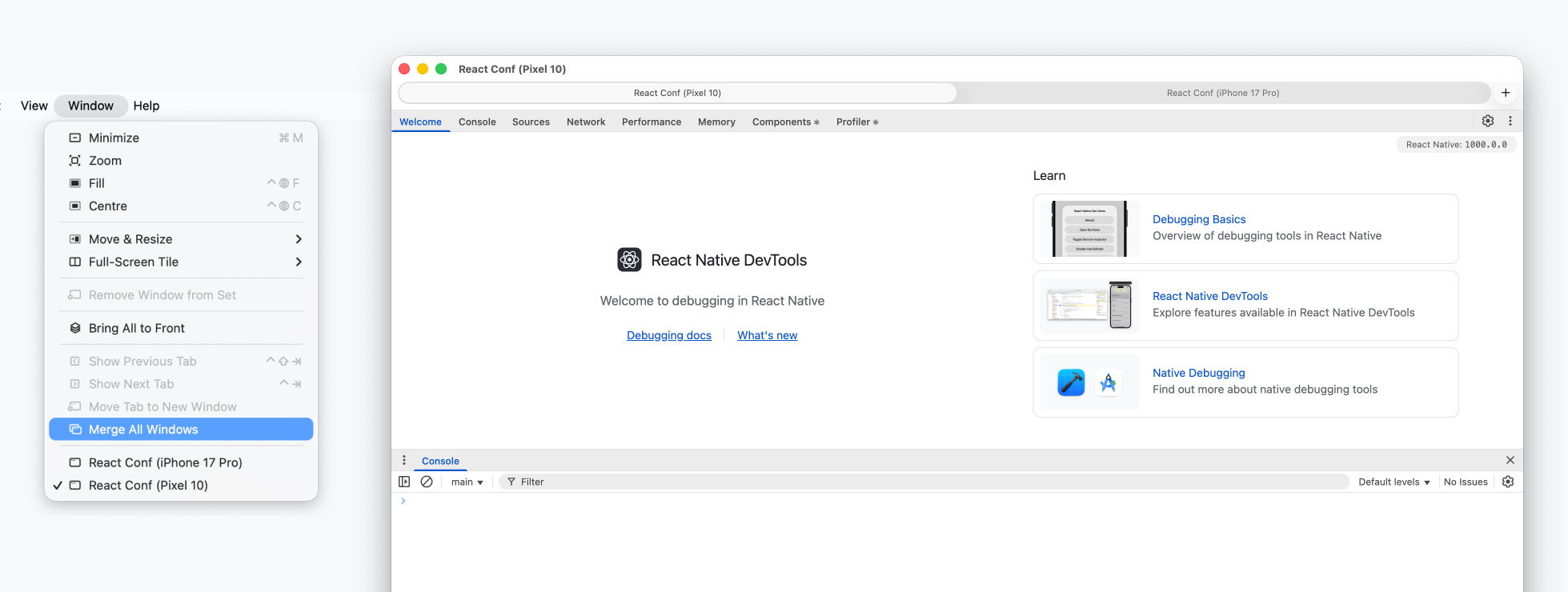 DevTools native tabs on macOS