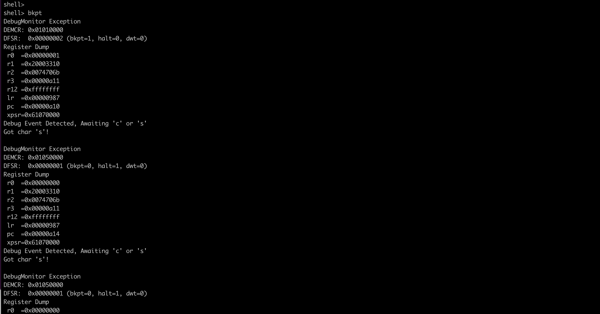 Step-through debugging with no debugger on Cortex-M