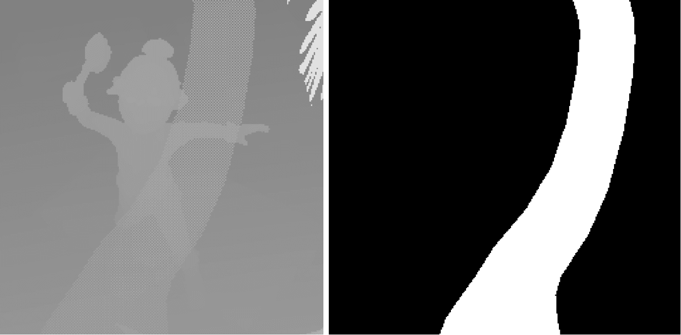 A stencil used for blurring in the SMAA Pass and pre-fill depth with dither pattern to see behind geometry