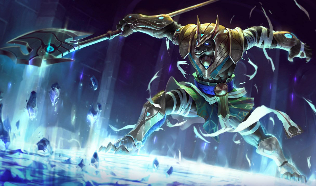 Artwork showing the character Nasus from “League of Legends”