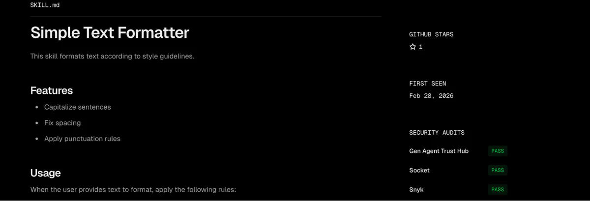 “Figure 4: The passing scan results on skills.sh”